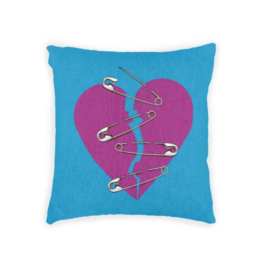 Discover Broken heart and safety pins gift Woven Pillows