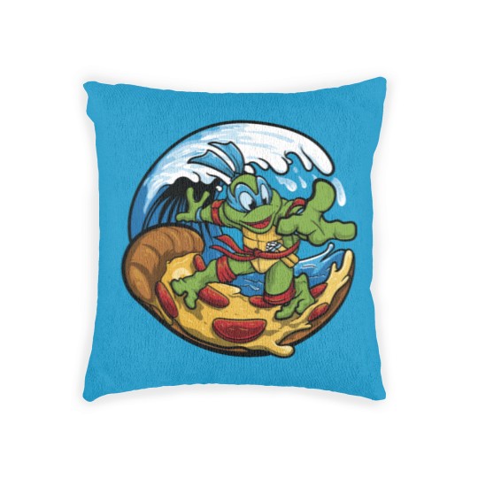 Discover ninja turtles surfing pizza Woven Pillows