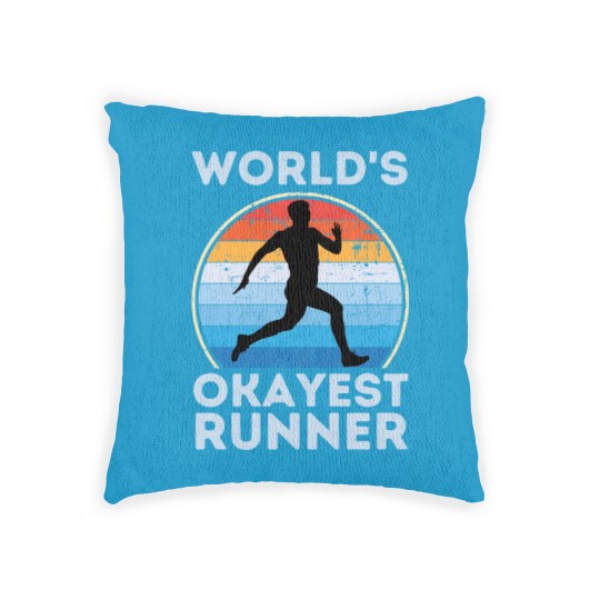 Discover World's Okayest Runner Funny Running Man Sayings Woven Pillows