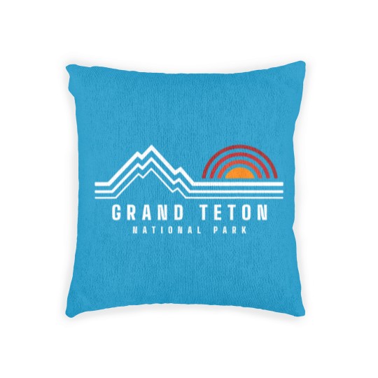 Discover Grand Teton National Park Vintage Mountain Sunset Retro Gift Woven Pillows