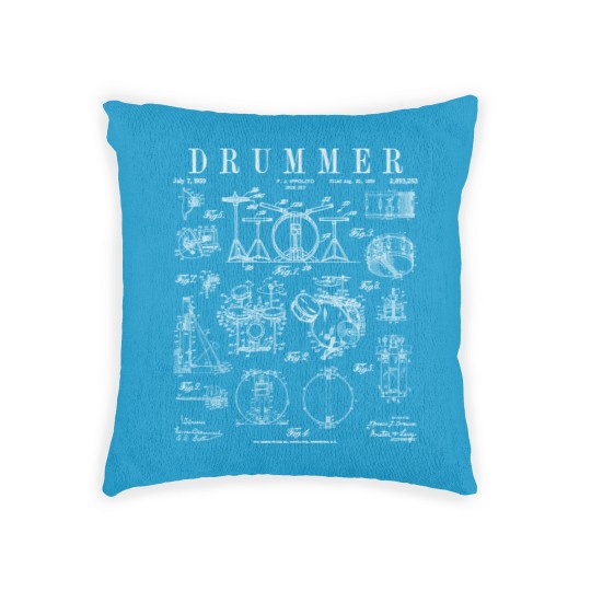 Discover Drum Set Kit Vintage Patent Drummer Drawing Print WHITE - Drummer - Woven Pillows