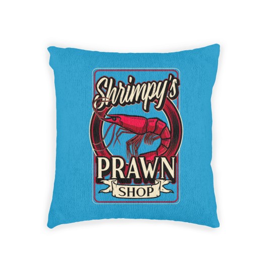 Discover Shrimpy's Prawn Shop Logo. Pawn Shop Prawn Pun Woven Pillows