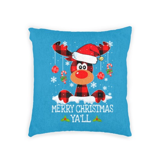 Discover Merry Christmas Ya'll Reindeer Santa Hat Buffalo Red Plaid Woven Pillows