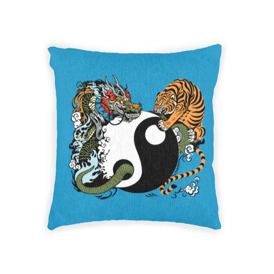 Discover dragon and tiger yin yang symbol Woven Pillows