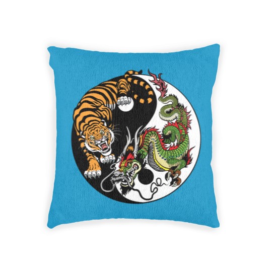 Discover dragon and tiger yin yang symbol Woven Pillows
