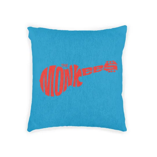 Discover The Monkees Classic Red Guitar Logo White Woven Pillows