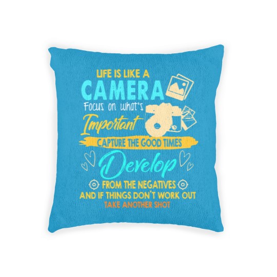 Discover Funny Photographer Gift Photography Lover Life Is Like A Camera Photographer's Shot Woven Pillows