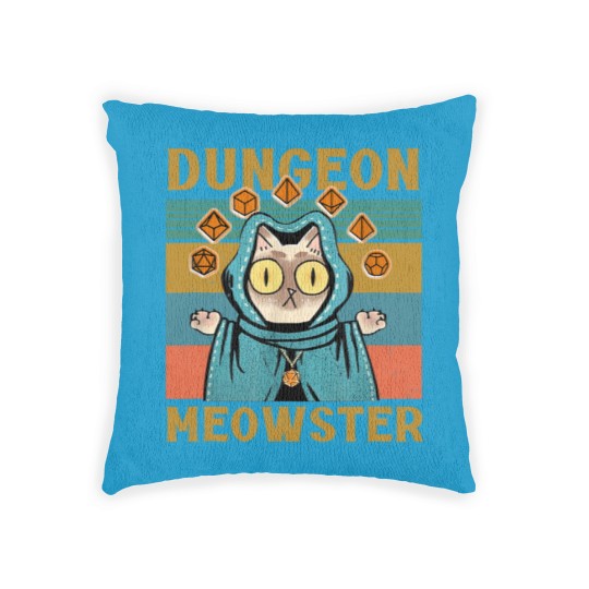 Discover Dungeon Meowster Funny Nerdy-Gamer Cat-D20 Dice RPG Dungeons and Dragons Woven Pillows