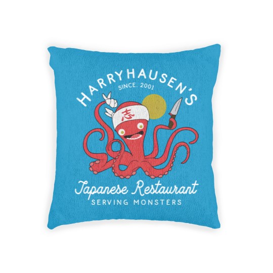 Discover Retro Octopus Chef Harryhausen's Japanese Restaurant Woven Pillows