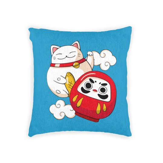 Discover Maneki Neko Lucky Cat Japanese Daruma Doll Kawaii Woven Pillows