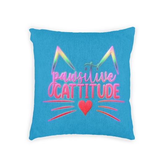 Discover Funny Cat Kitten Pun PAWSITIVE CATITUDE Woven Pillows