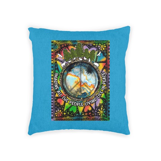 Discover Imagine All The People Living Life In Peace Hippie Premium Scoop Woven Pillows