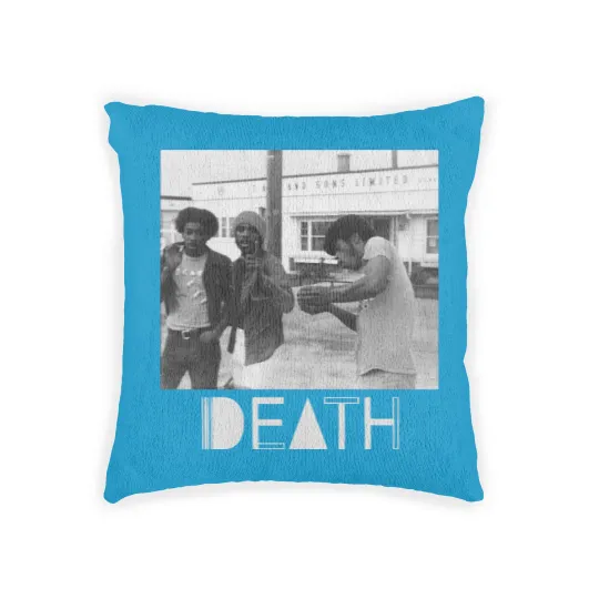 Discover Death - proto-punk band from Detroit White Letters Logo Woven Pillows
