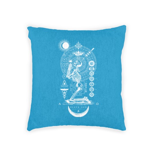 Discover Praying Woven Pillows BLACK SUN Praying Skeleton - Occult Sacred Geometry