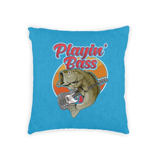 Discover funny playin' bass guitar player gift bass fish fishing Woven Pillows