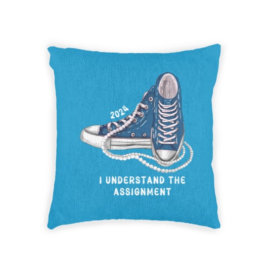 Discover I Understand The Assignment Vote Blue rally Woven Pillows, Kamala Harris Sneakers and Pearls