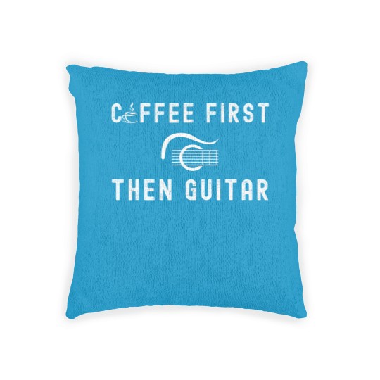 Discover coffee first then guitar funny coffee and guitar Woven Pillows