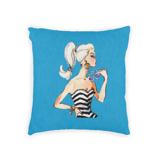 Discover Retro Vintage Doll Pinup Fashion 1950s barbie-doll Pop Art Woven Pillows