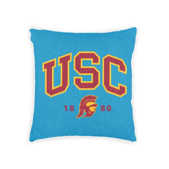Discover usc curved block logo with cardinal gold trojan 1880 sweat Woven Pillows