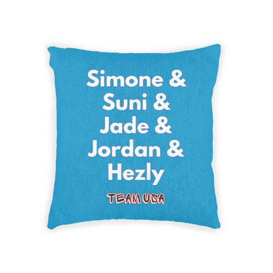 Discover USA Women's Gymnastics Simone Biles, Suni Lee, Jade Carey, Jordan Chiles Woven Pillows