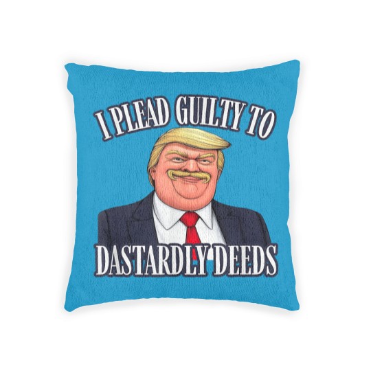 Discover Dastardly Deeds Funny Trump Cartoon Style Graphic Woven Pillows