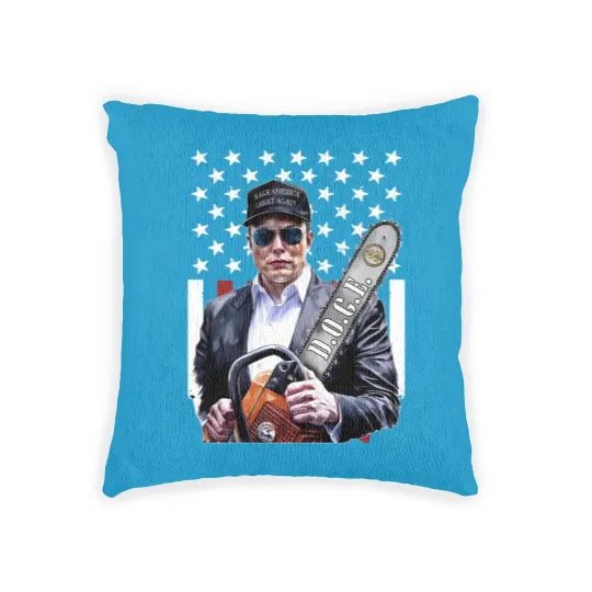 Discover Elon Musk Chainsaw Woven Pillows, Chainsaw For Bureaucracy