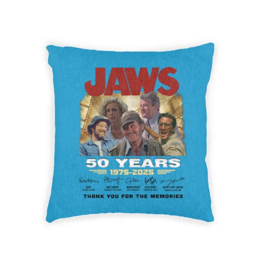 Discover Jaws 1975 Movie Anniversary Woven Pillows, Jaws 50th Years Anniversary Woven Pillows