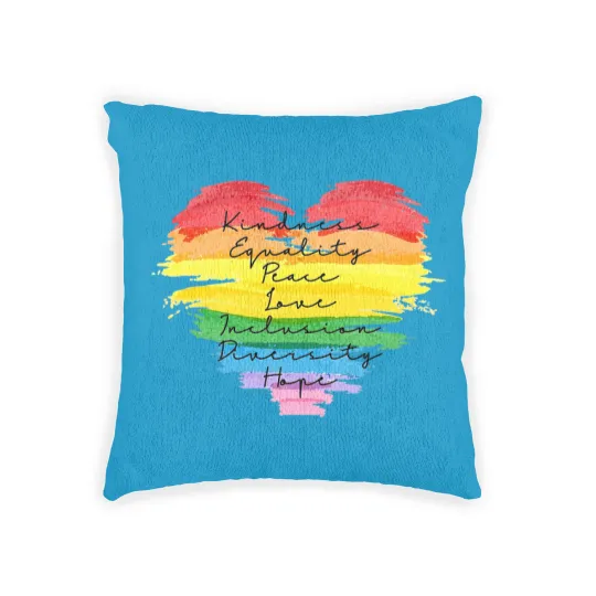 Discover Kindness Equality Peace Love Inclusion Diversity Hope Woven Pillows, LGBT Rainbow Woven Pillows