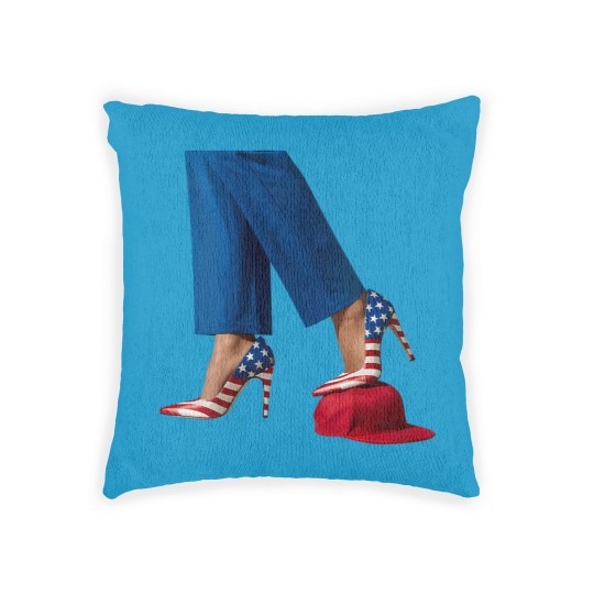 Discover Kamala Harris Woven Pillows, Kamala Harris With High Heels Stepping On Red Hat