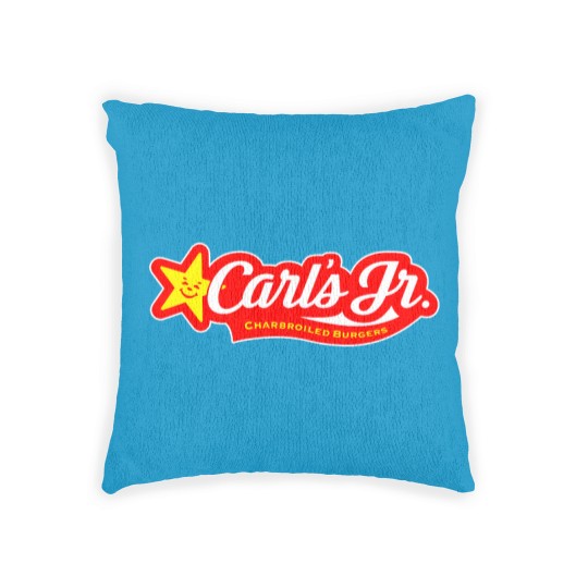 Discover carl's jr burger logo Woven Pillows