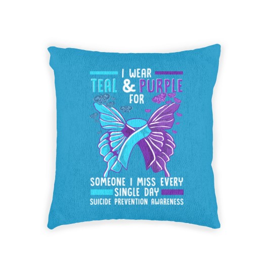 Discover Teal And Purple Ribbon Suicide Prevention Awarenes Woven Pillows
