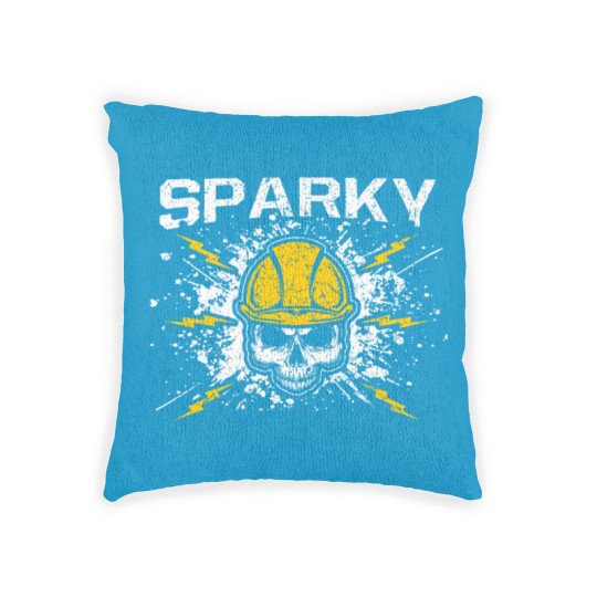 Discover Sparky Grounded Voltage Electrician Lineman Skull Woven Pillows