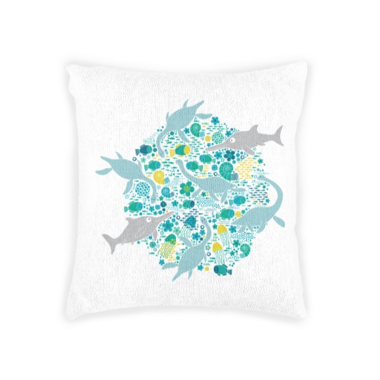 Discover Swimming with Plesiosaurs - cute prehistoric animal design - Swimming - Woven Pillows