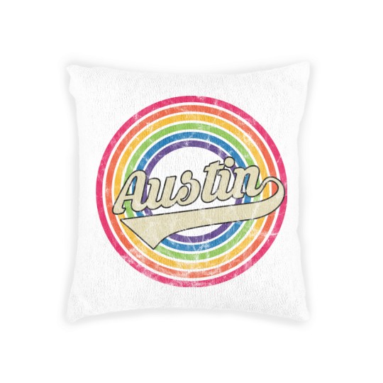 Discover Austin- Retro Rainbow Faded-Style - Austin - Woven Pillows