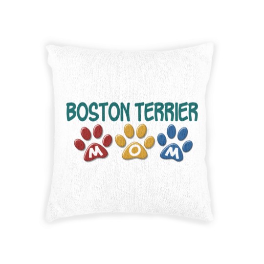 Discover BOSTON TERRIER MOM Paw Print 1 Woven Pillows