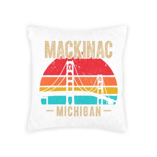 Discover mackinac bridge mackinaw retro vintage michigan souvenir Woven Pillows