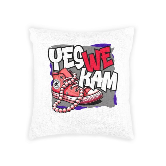 Discover Kamala Harris , Yes We Kam, red white and blue, Woven Pillows