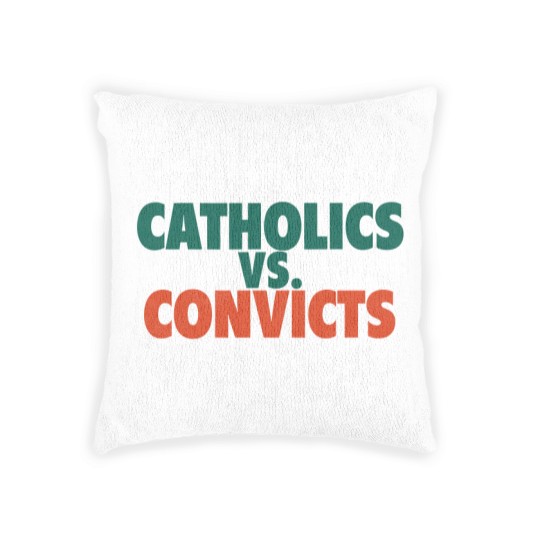 Discover Catholics Vs. Convicts Retro 1988 Football Game Woven Pillows