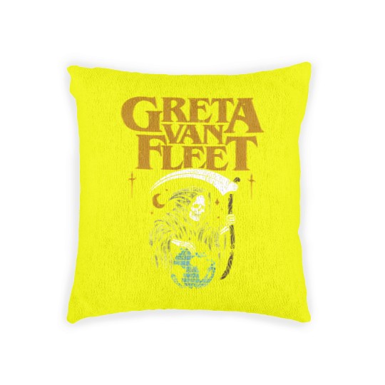 Discover Greta Van Fleet Woven Pillows, Retro Greta Van Woven Pillows, Dream In Gold Tour 2023 Woven Pillows