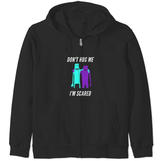 Discover Don't hug me i'm scared cyan and purple Zip Hoodies
