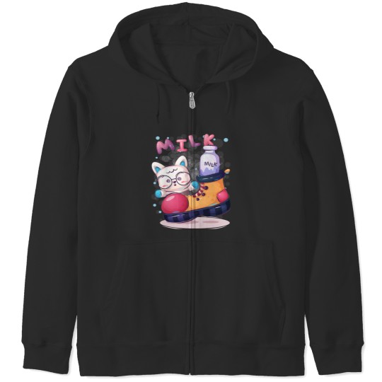 Discover Funny Black Cat Milk Zip-Up Hoodie
