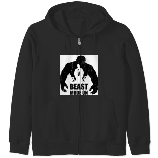 Discover Beast Mode On - Hulky Fitness Motivational Print Zip Hoodies