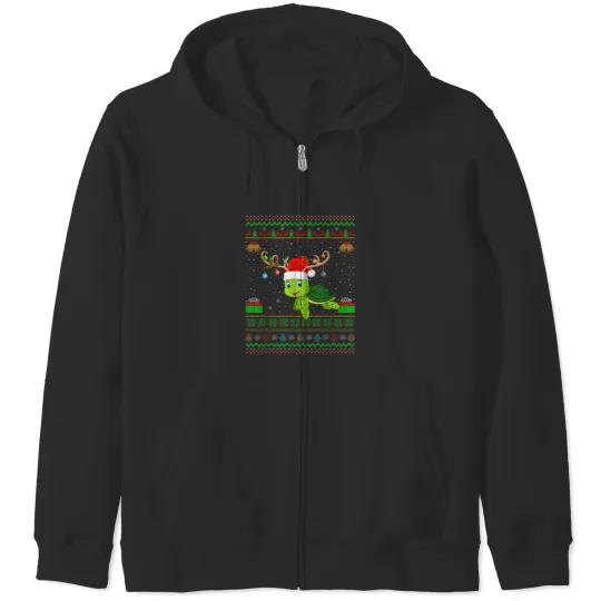Discover Reindeer Santa Hat Matching Ugly Sea Turtle Christmas Zip Hoodies