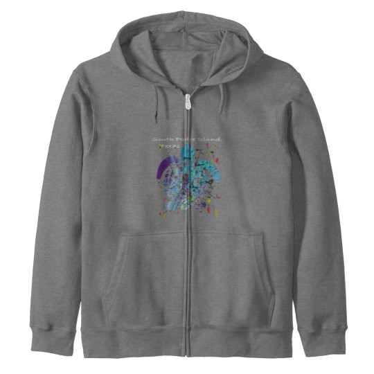Discover Beach Design South Padre Island Beach, Texas Abstract Sea Turtle Zip Hoodies