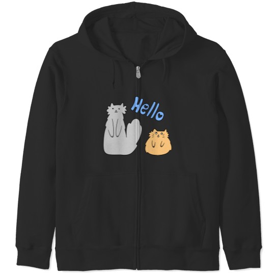 Discover Hello Gray and Orange Cat Zip Hoodies