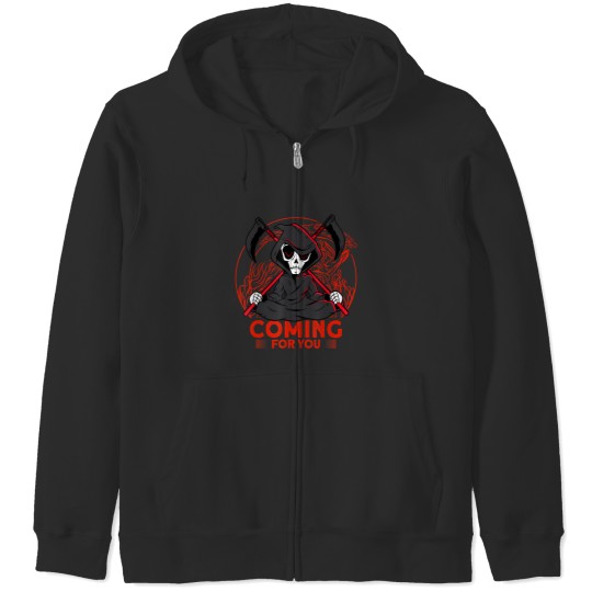 Discover coming for you grim reaper two scythe t Zip Hoodies