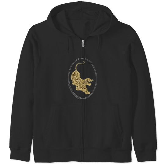 Discover Jerry Garcia Zip Hoodies- Tiger Guitar emblem, Gold metallic ink on a Black Zip Hoodies