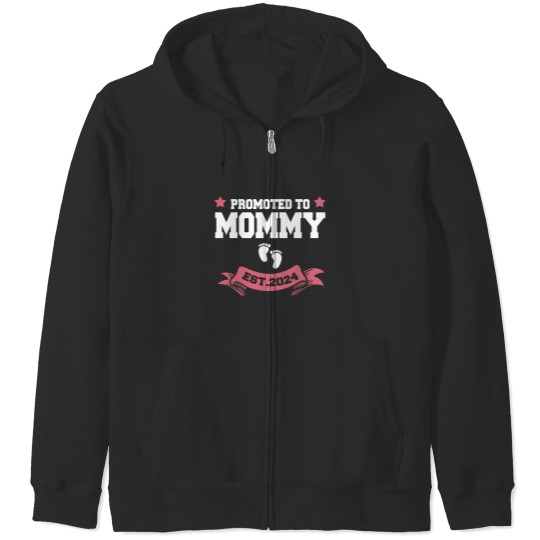 Discover Promoted To Mommy 2024 New Mom Pregnancy Announcement Funny Classic Zip Hoodies