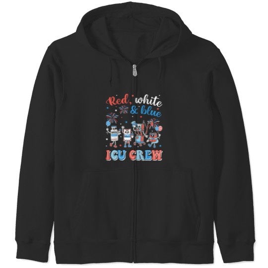 Discover Icu Nurse 4th July Independence Day Red White Blue Icu Crew Zip Hoodies