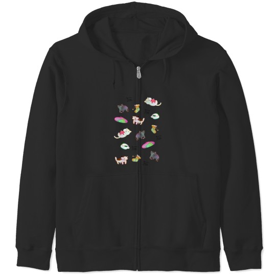 Discover Kawaii Neko Atsume Pattern Relaxed Fit Zip Hoodies
